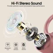 Picture of Wireless Earbuds Bluetooth 5.3, ENC Mic, 50H Playtime, LED Display, Earhooks Sport IP7 Waterproof Rose Gold Headphones