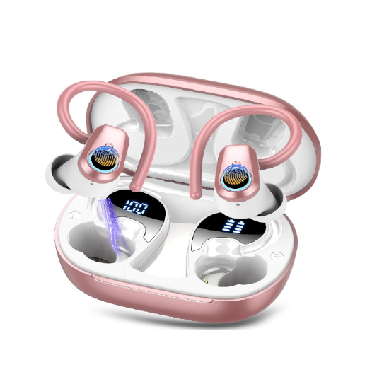 Picture of Wireless Earbuds Bluetooth 5.3, ENC Mic, 50H Playtime, LED Display, Earhooks Sport IP7 Waterproof Rose Gold Headphones