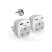 Picture of TESSAN UK to EU Plug Adapter 2 Pack, Schuko Grounded Euro Adaptor with 2 USB Ports (1 USB-C), Travel Adapter Europe