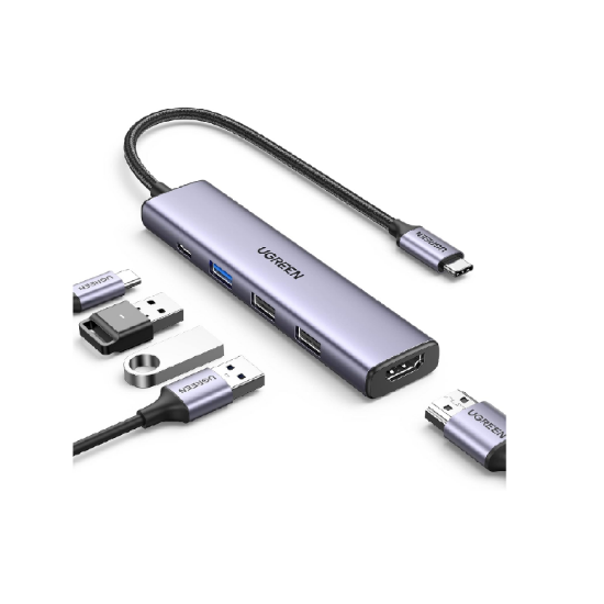 Picture of UGREEN USB-C Hub 5-in-1, 4K HDMI Adapter, 100W PD, 3 USB-A Ports, Aluminum Multiport Adapter for MacBook, HP, Dell, iPad