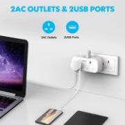 Picture of VINTAR Double Plug Adapter with 2 USB Ports, 2-Way Extension Socket, 13A UK 3-Pin Power Wall Charger, White, 1 Pack