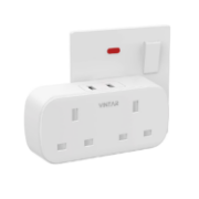 Picture of VINTAR Double Plug Adapter with 2 USB Ports, 2-Way Extension Socket, 13A UK 3-Pin Power Wall Charger, White, 1 Pack