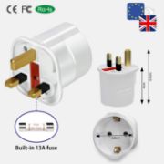 Picture of 1 Pack European to UK Plug Adapter – EU to UK 2-Pin to 3-Pin Travel Adapter with 13A Fuse for Electronics & Devices