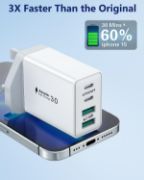 Picture of 40W USB C Fast Charging Plug UK 4-Port Wall Charger Dual USB-C 20W QC Adapter for iPhone Samsung iPad Multi Device Fast Charge