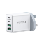Picture of 40W USB C Fast Charging Plug UK 4-Port Wall Charger Dual USB-C 20W QC Adapter for iPhone Samsung iPad Multi Device Fast Charge