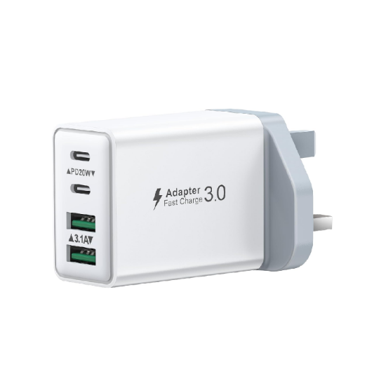 Picture of 40W USB C Fast Charging Plug UK 4-Port Wall Charger Dual USB-C 20W QC Adapter for iPhone Samsung iPad Multi Device Fast Charge