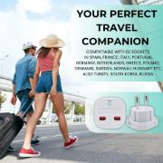 Picture of Double Dragon UK to EU Travel Plug Adapter 3 Pin to 2 Pin Type C E F Converter Europe Pack of 2 Universal Travel Adapter