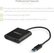 Picture of StarTech USB 3.0 to HDMI Adapter Converter Dual Display 4K 30Hz + 1080p Windows MacOS Linux USB32HD2 Multi Screen Adapter
