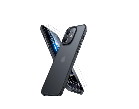 Picture of Miracase iPhone 12/12 Pro Case with 2 Screen Protectors Military-Grade Shockproof Slim Matte Anti-Fingerprint 6.1” Black