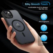 Picture of Magnetic iPhone 15 Case with 2 Screen Protectors MagSafe Compatible Military Grade Translucent Matte Cover Black