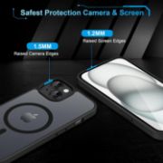 Picture of Magnetic iPhone 15 Case with 2 Screen Protectors MagSafe Compatible Military Grade Translucent Matte Cover Black