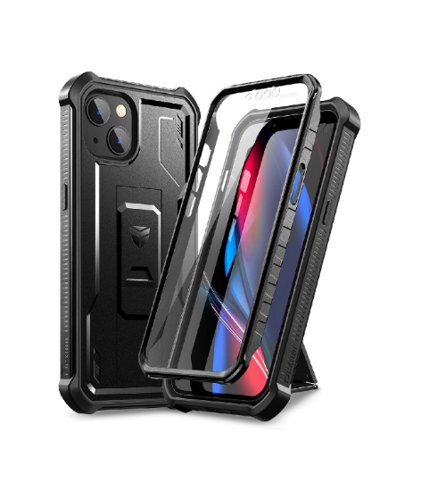 Picture of Dexnor Heavy Duty 360 Full Body Case for iPhone 13/14 with Built-in Screen Protector Military Grade Shockproof Cover Stand Black