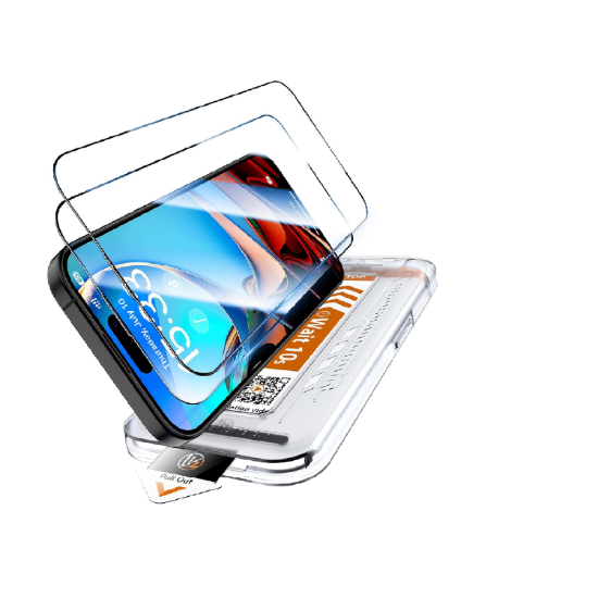 Picture of LK 2-Pack iPhone 16 Screen Protector, HD Tempered Glass, Auto Dust Removal Tool, 9H+ Scratch Resistant, Full Coverage, Bubble-Free Installation
