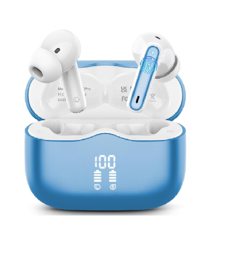 Picture of Bluetooth 5.4 Wireless Earbuds, HiFi Deep Bass, ENC Mic, 40H Playtime, IP7 Waterproof, Blue