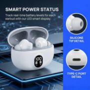 Picture of Luckyrao Y88 Wireless Earbuds Bluetooth 5.4, 4 HD Mics, 40H Playtime, IPX7 Waterproof White