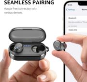 Picture of TOZO T10 Wireless Earbuds Bluetooth 5.3, IPX8 Waterproof, Deep Bass, Mic, Sport Headphones with Charging Case Black
